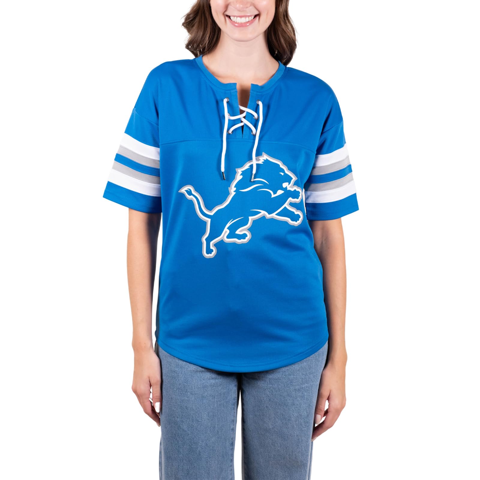 Ultra Game NFL Detroit Lions Womens Standard Lace Up Tee Shirt Penalty Box|Detroit Lions - UltraGameShop