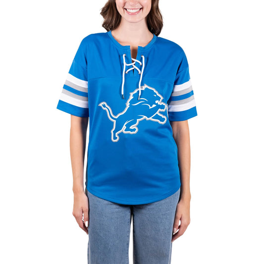 Ultra Game NFL Detroit Lions Womens Standard Lace Up Tee Shirt Penalty Box|Detroit Lions - UltraGameShop