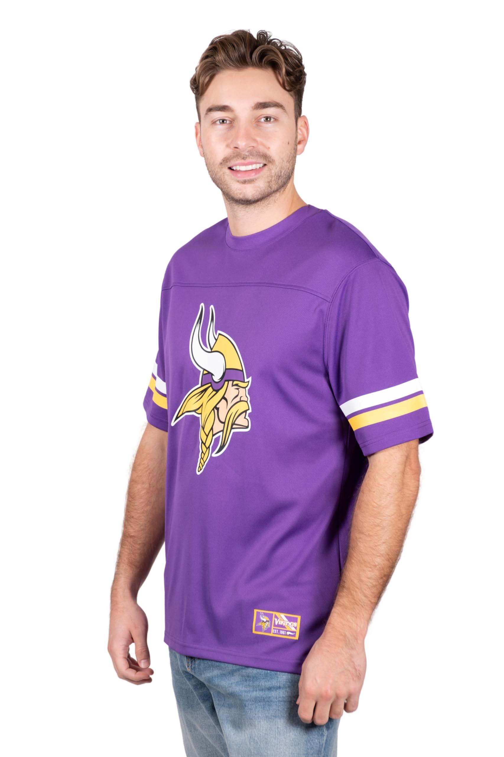 Ultra Game NFL Minnesota Vikings Mens Standard Jersey Crew Neck Mesh Stripe T-Shirt|Minnesota Vikings - UltraGameShop