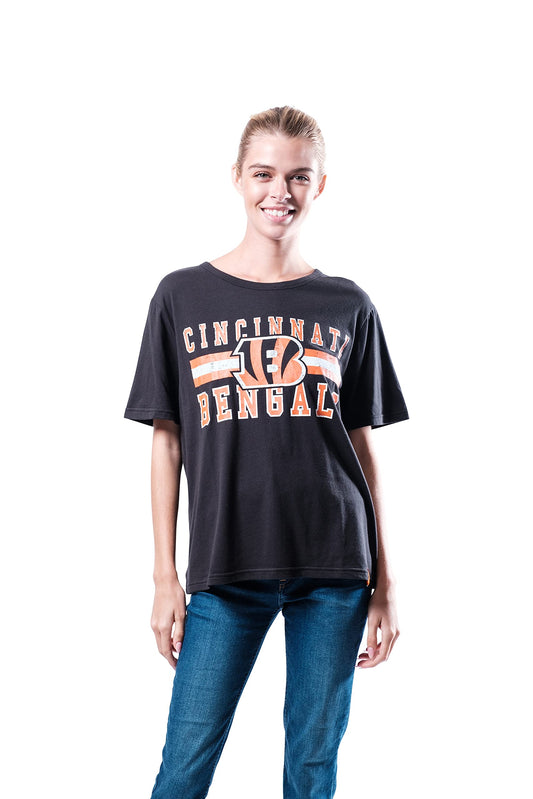 Ultra Game NFL Cincinnati Bengals Womens Distressed Graphics Soft Crew Neck Tee Shirt|Cincinnati Bengals - UltraGameShop