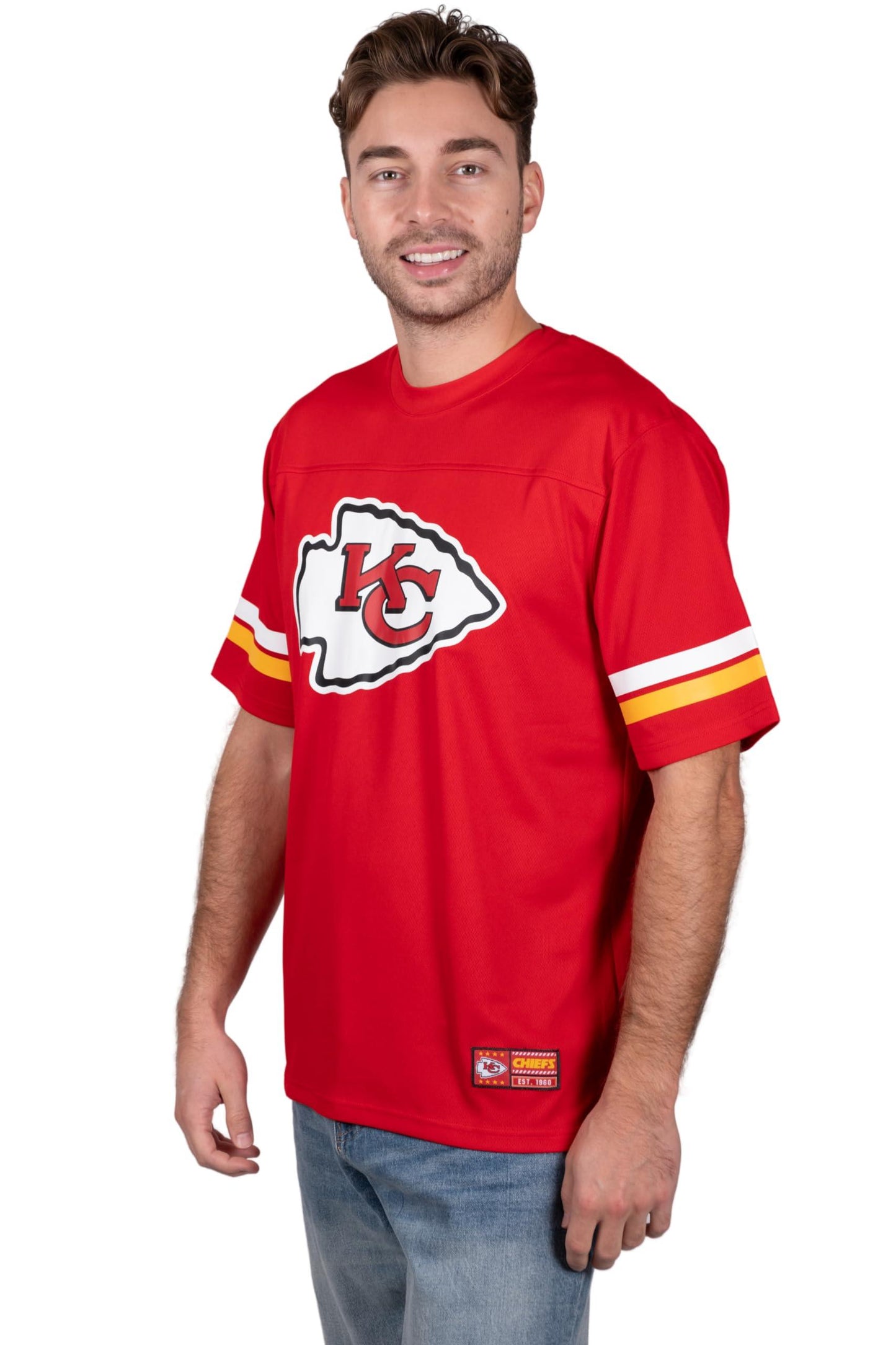 Ultra Game NFL Kansas City Chiefs Mens Standard Jersey Crew Neck Mesh Stripe T-Shirt|Kansas City Chiefs - UltraGameShop