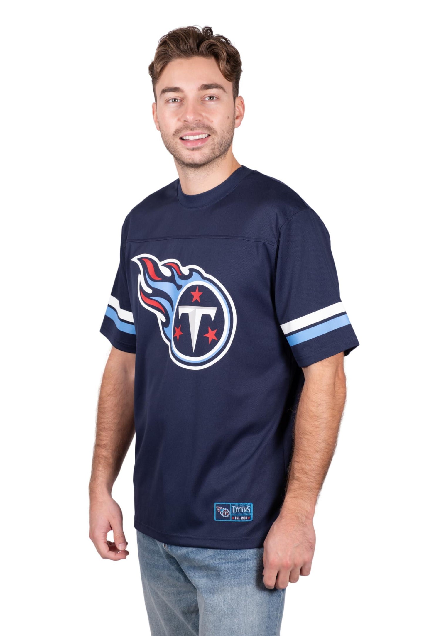 Ultra Game NFL Tennessee Titans Mens Standard Jersey Crew Neck Mesh Stripe T-Shirt|Tennessee Titans - UltraGameShop