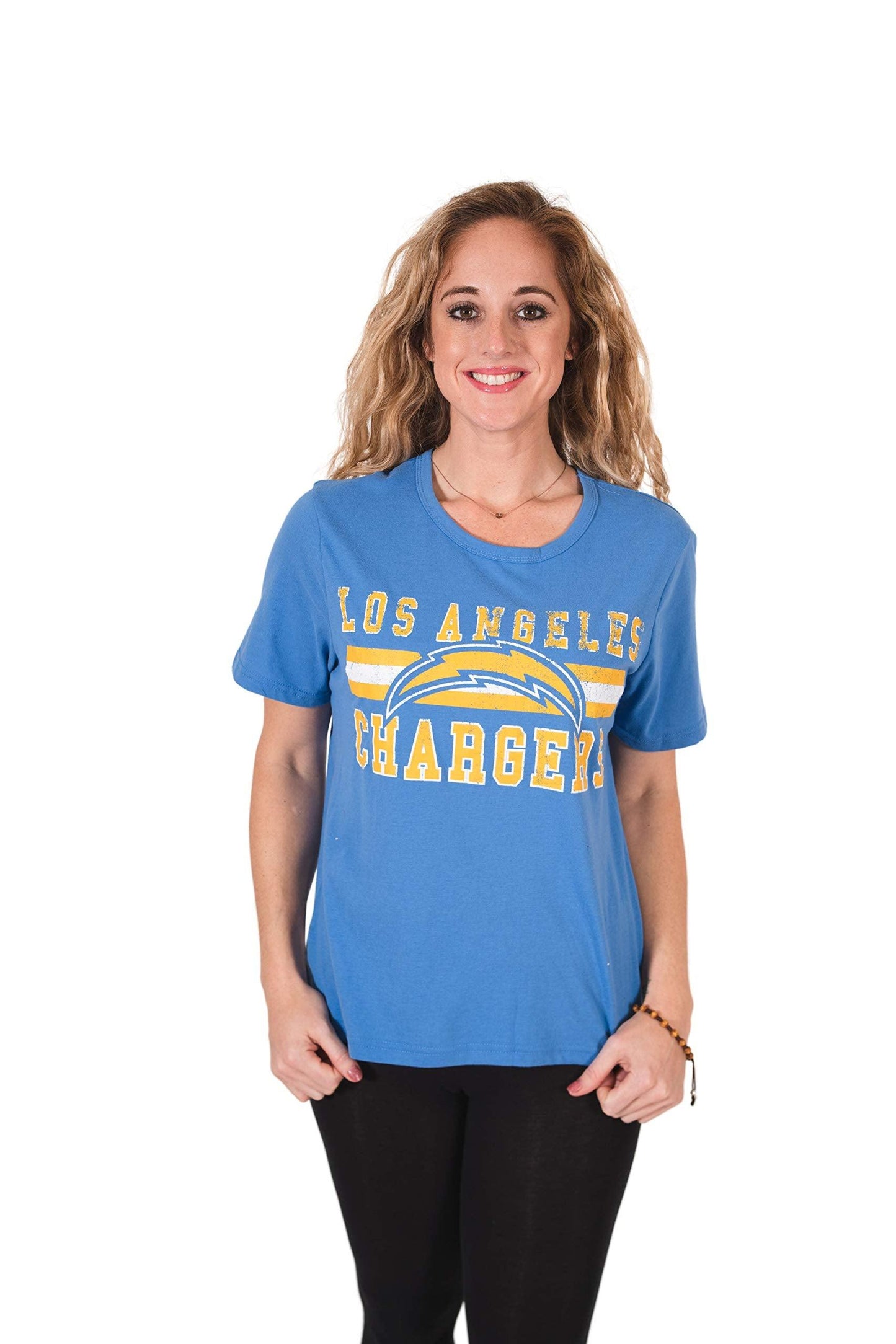 Ultra Game NFL Los Angeles Chargers Womens Distressed Graphics Soft Crew Neck Tee Shirt|Los Angeles Chargers - UltraGameShop