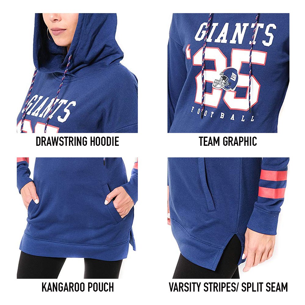 Ultra Game NFL New York Giants Womens Soft French Terry Tunic Hoodie Pullover Sweatshirt|New York Giants