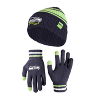 Ultra Game NFL Seattle Seahawks Womens Super Soft Team Stripe Winter Beanie Knit Hat with Extra Warm Touch Screen Gloves|Seattle Seahawks