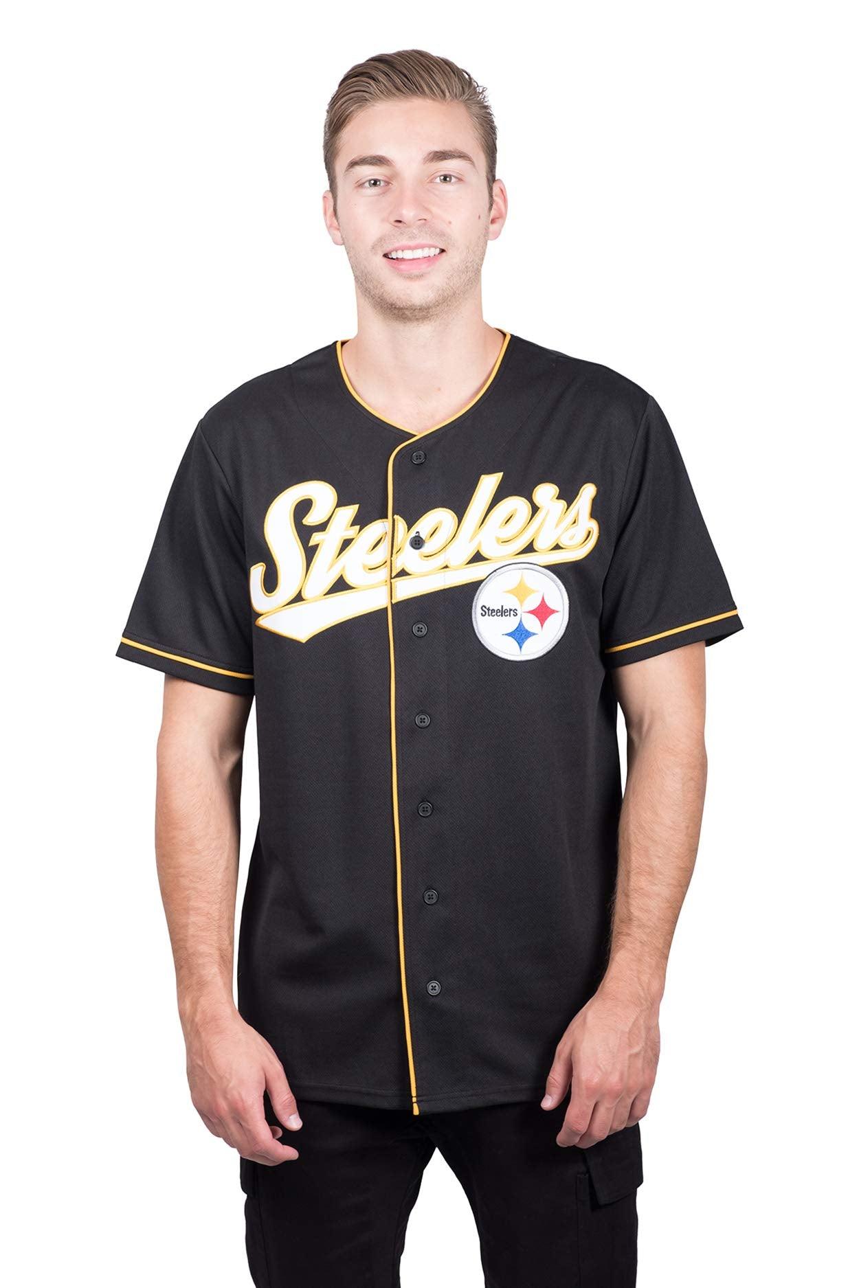 Ultra Game NFL Pittsburgh Steelers Mens Game Day Button Down Baseball Mesh Jersey Shirt|Pittsburgh Steelers - UltraGameShop