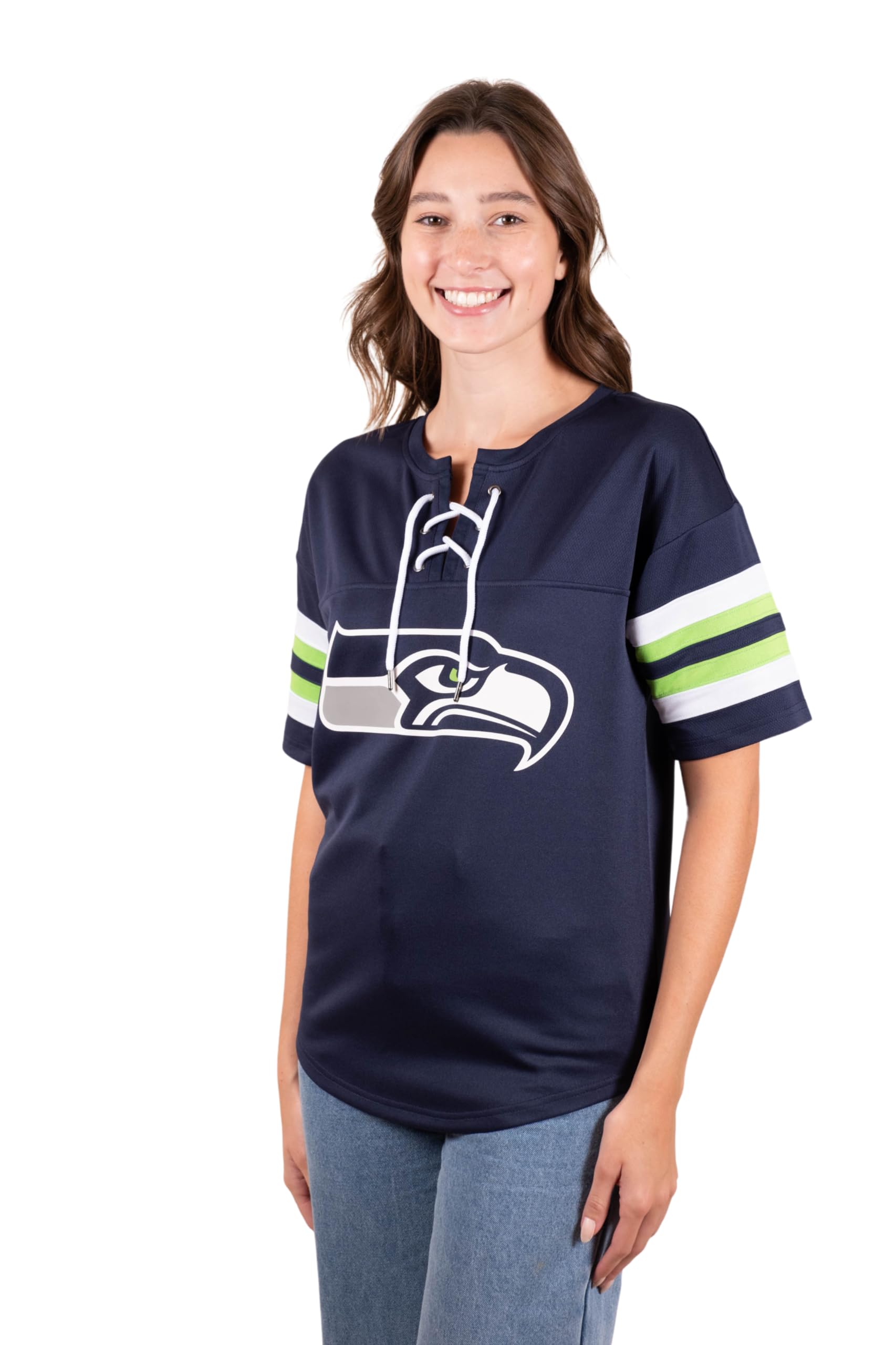 Ultra Game NFL Seattle Seahawks Womens Standard Lace Up Tee Shirt Penalty Box|Seattle Seahawks - UltraGameShop