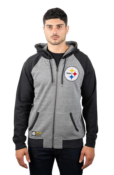 Ultra Game NFL Pittsburgh Steelers Mens Full Zip Soft Fleece Raglan Hoodie|Pittsburgh Steelers