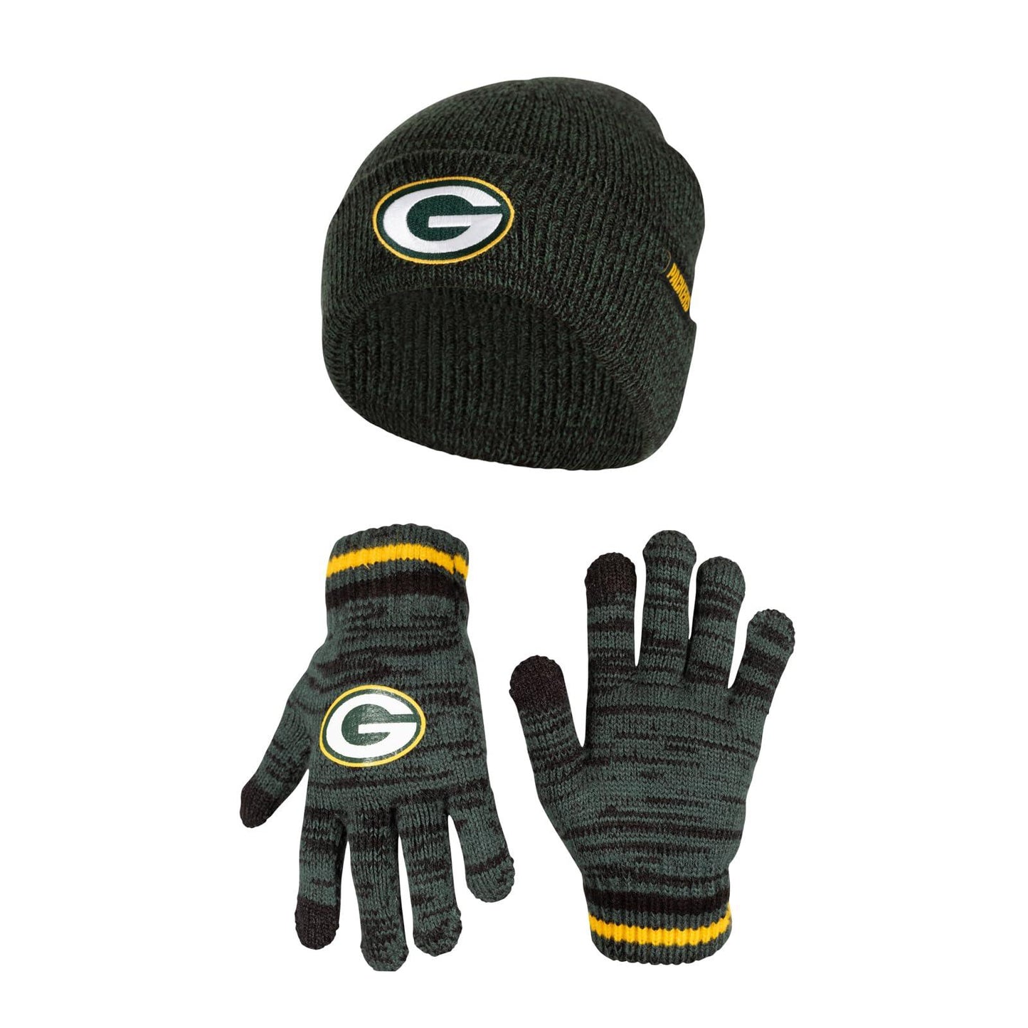 Ultra Game NFL Green Bay Packers Youth Super Soft Marled Winter Beanie Knit Hat with Extra Warm Touch Screen Gloves|Green Bay Packers - UltraGameShop