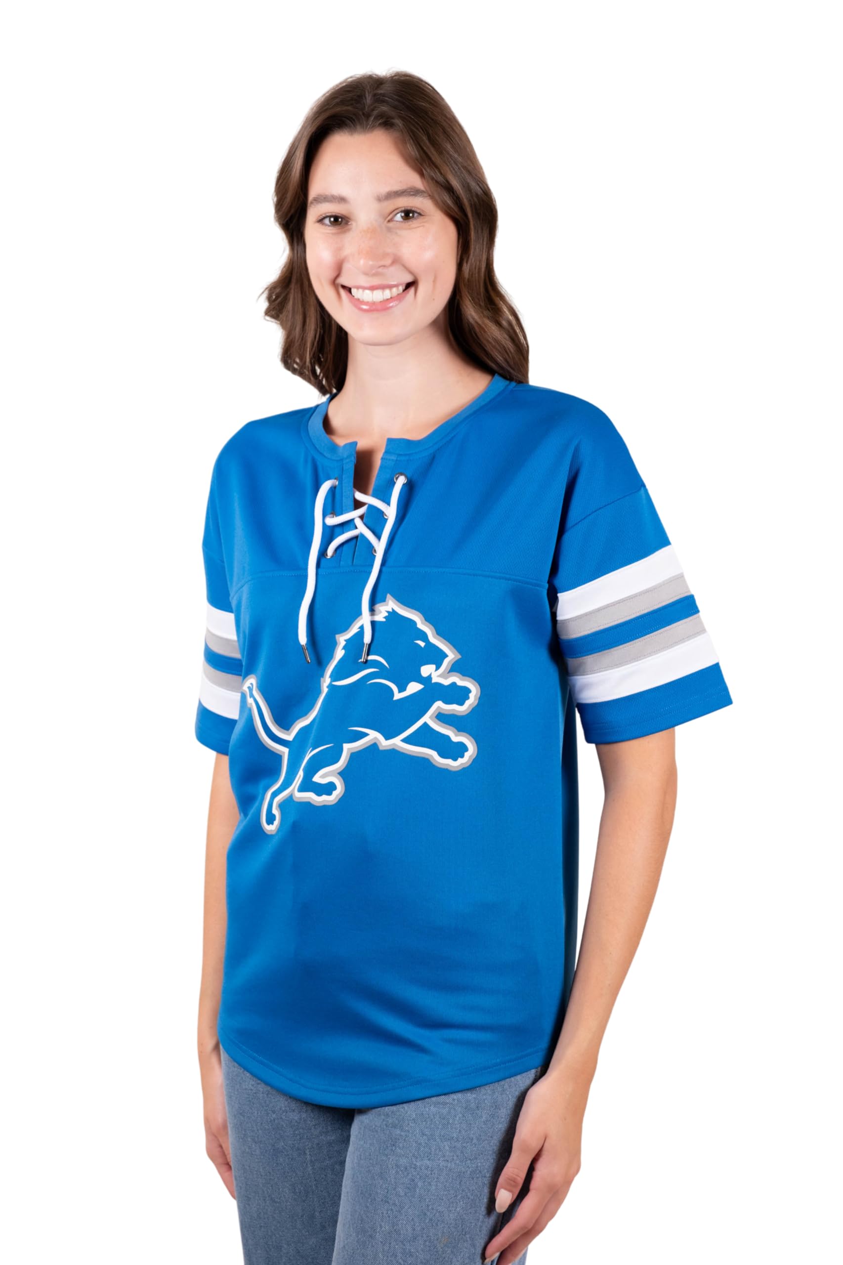 Ultra Game NFL Detroit Lions Womens Standard Lace Up Tee Shirt Penalty Box|Detroit Lions - UltraGameShop