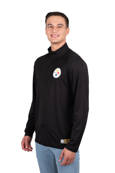 Ultra Game NFL Pittsburgh Steelers Mens Super Soft Quarter Zip Long Sleeve T-Shirt|Pittsburgh Steelers