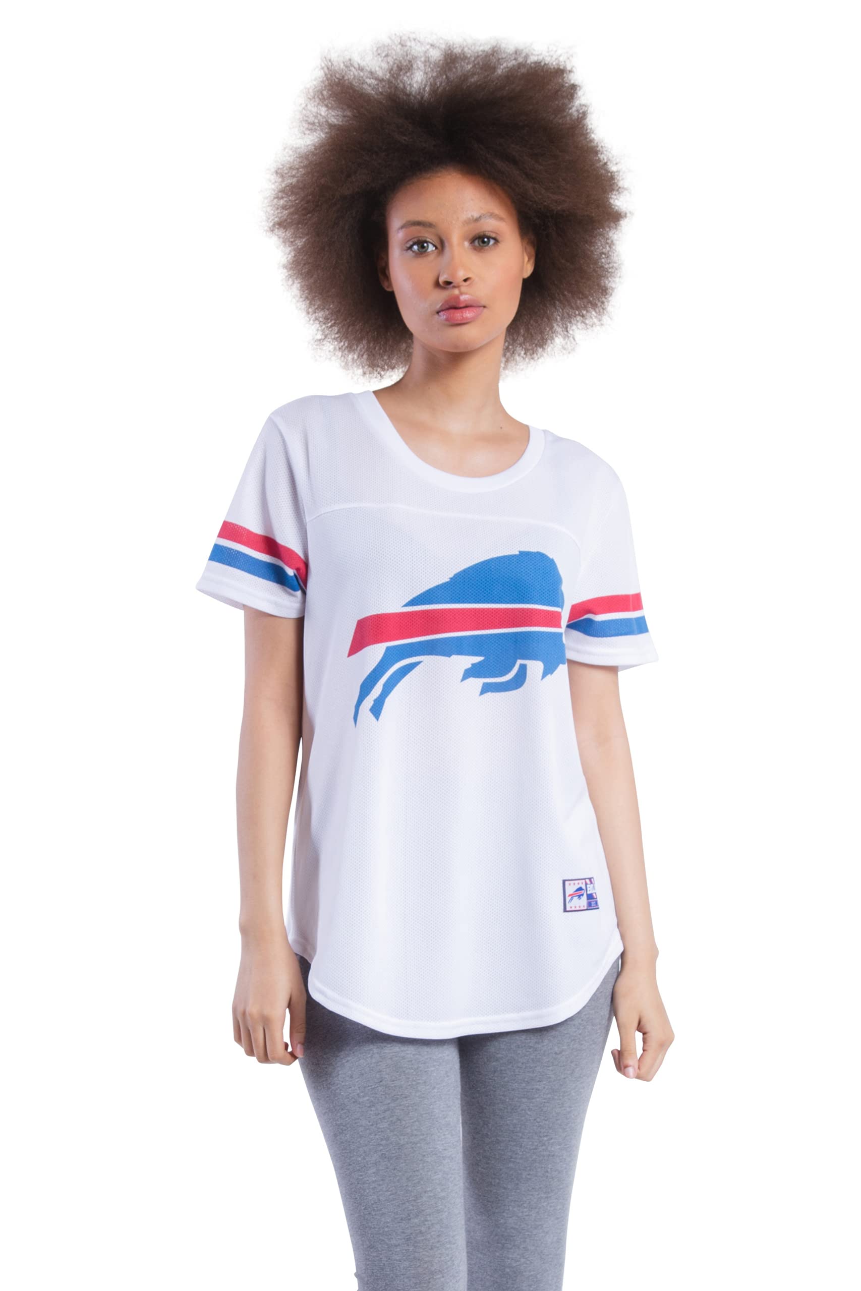 Ultra Game NFL Buffalo Bills Womens Soft Mesh Varsity Stripe T-Shirt|Buffalo Bills - UltraGameShop