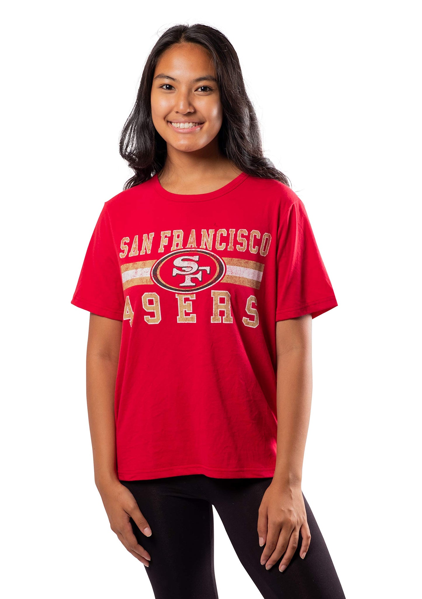 Ultra Game NFL San Francisco 49ers Womens Distressed Graphics Soft Crew Neck Tee Shirt|San Francisco 49ers - UltraGameShop