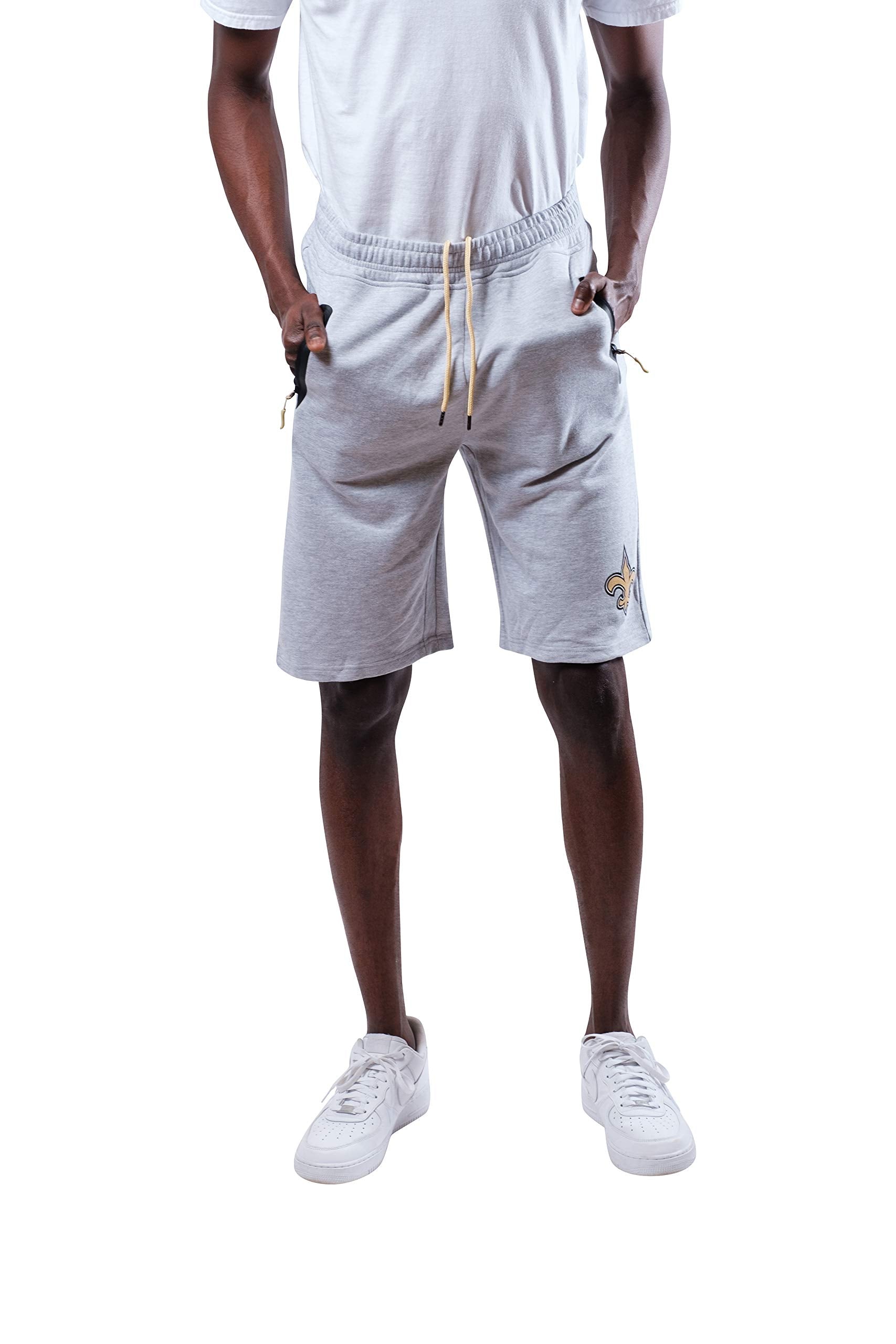Ultra Game NFL New Orleans Saints Mens Active Lounge Shorts with Zipper Pockets|New Orleans Saints