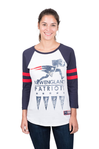 Ultra Game NFL New England Patriots Womens Running Game 3/4 Long Sleeve Tee Shirt|New England Patriots