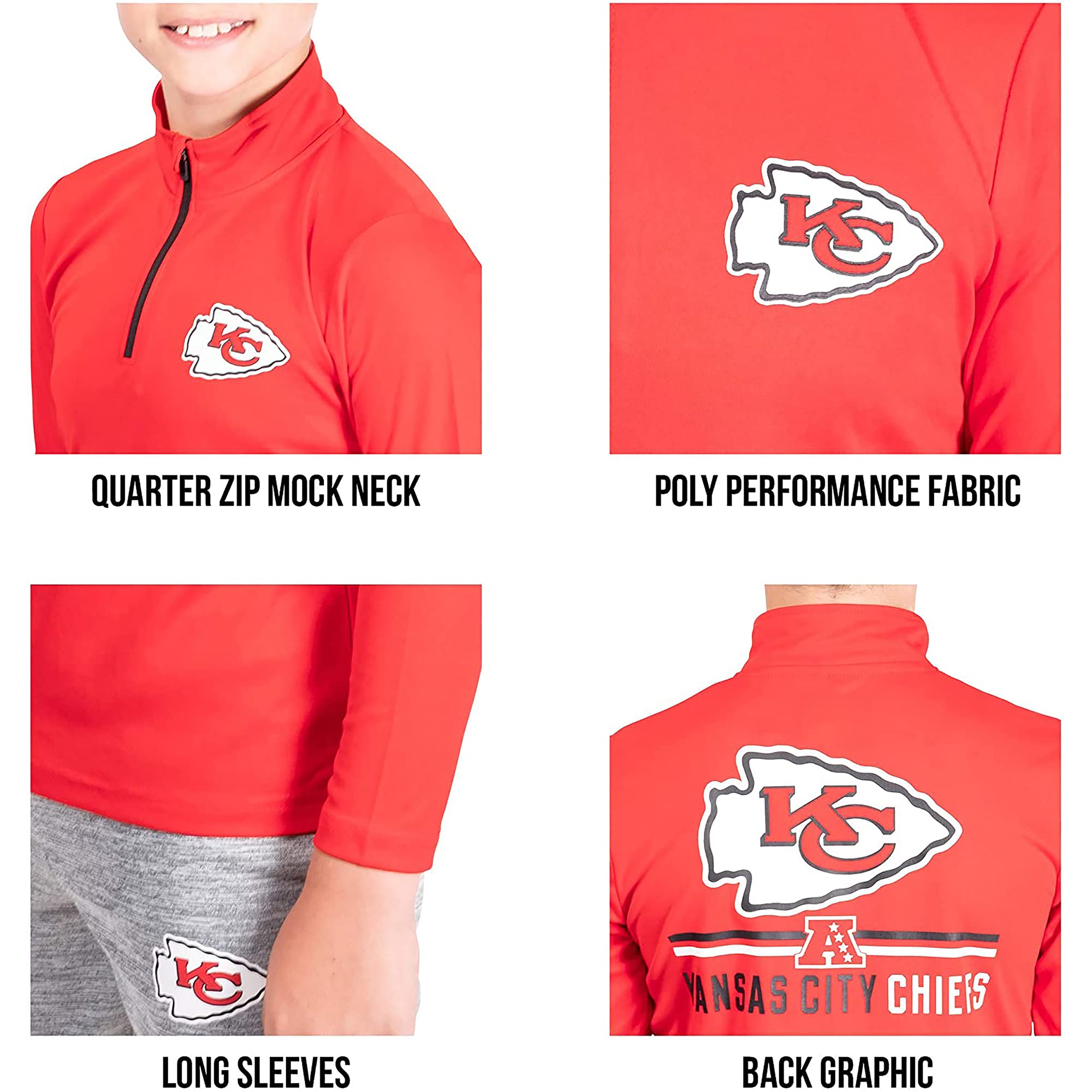 Ultra Game NFL Houston Texans Youth Super Soft Quarter Zip Long Sleeve T-Shirt|Houston Texans