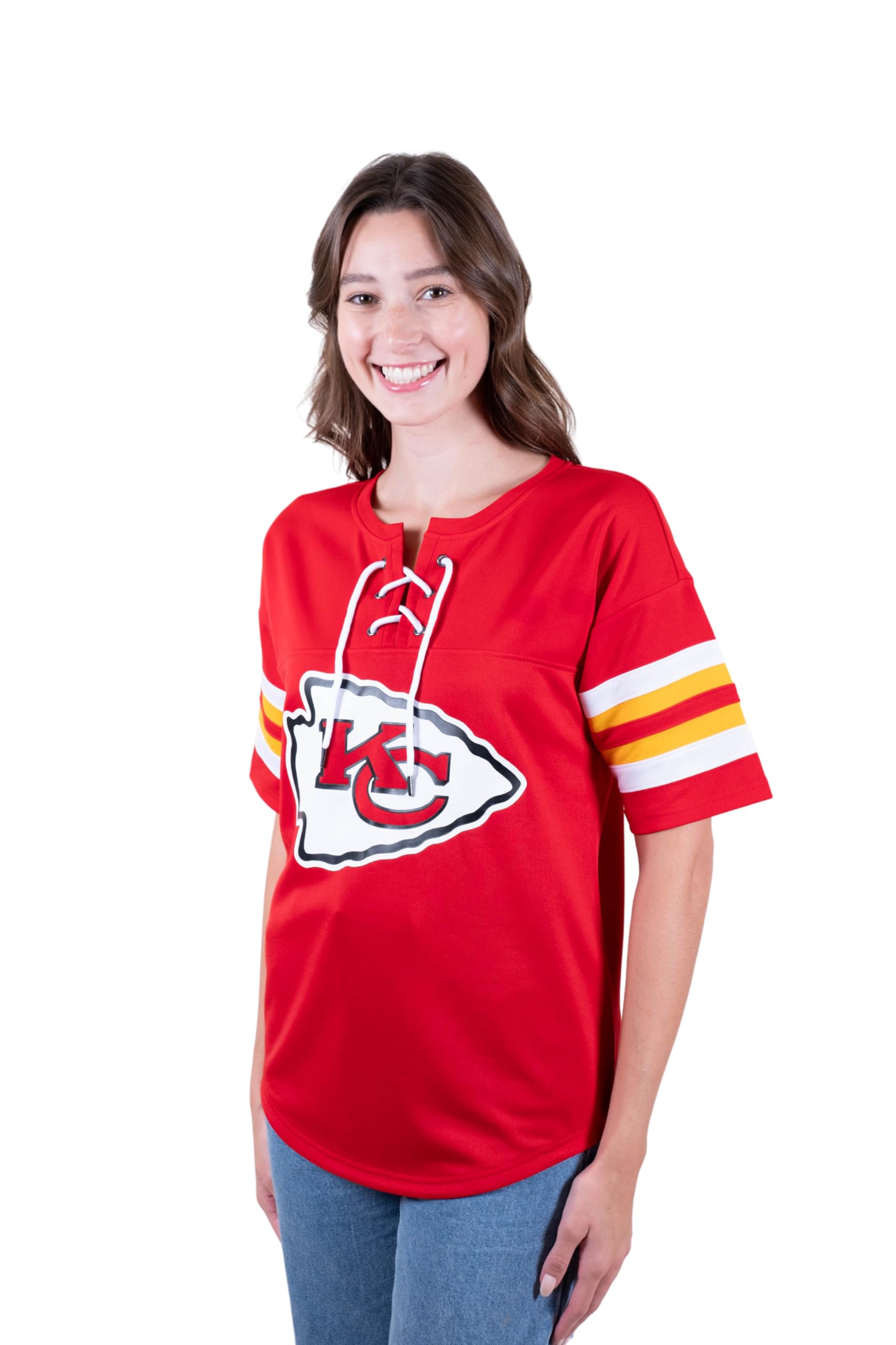 Ultra Game NFL Kansas City Chiefs Womens Standard Lace Up Tee Shirt Penalty Box|Kansas City Chiefs