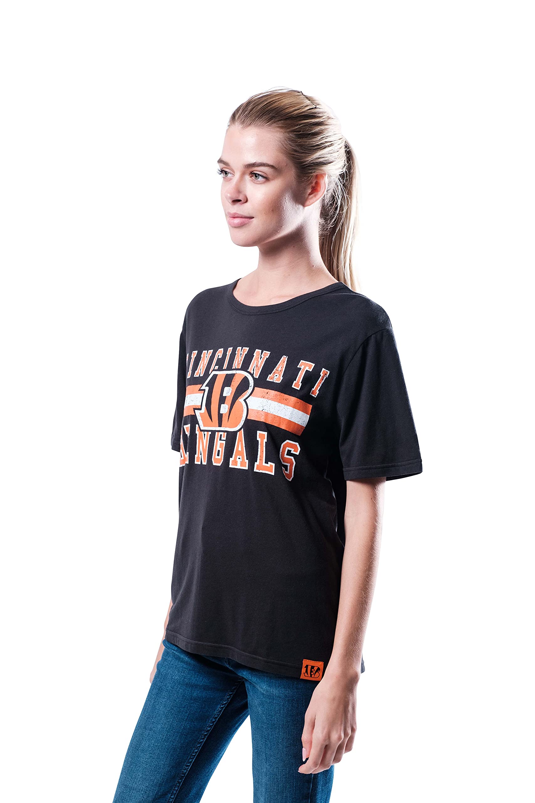 Ultra Game NFL Cincinnati Bengals Womens Distressed Graphics Soft Crew Neck Tee Shirt|Cincinnati Bengals - UltraGameShop