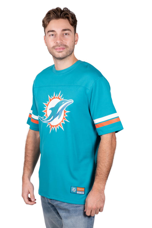 Ultra Game NFL Miami Dolphins Mens Standard Jersey Crew Neck Mesh Stripe T-Shirt|Miami Dolphins - UltraGameShop