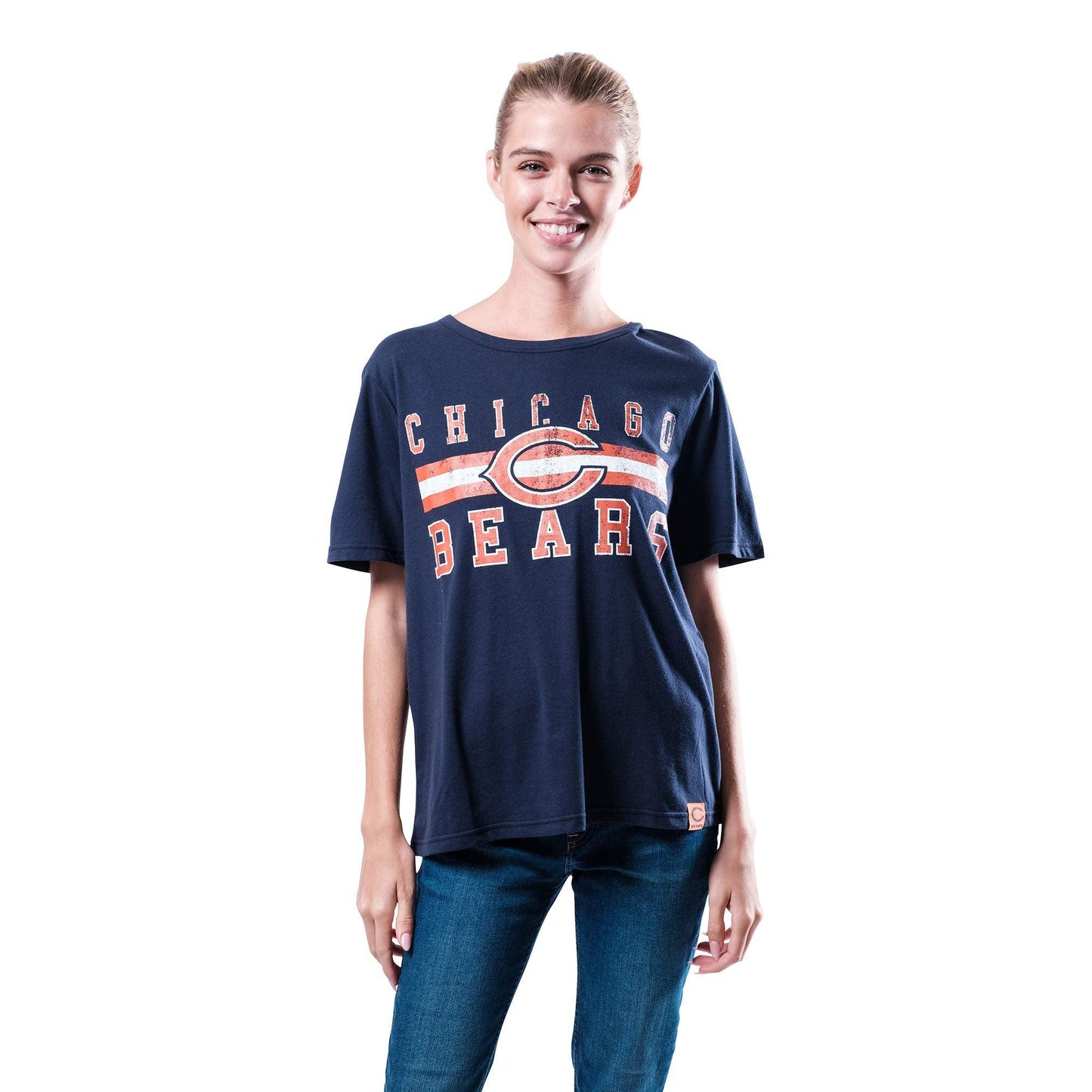 Ultra Game NFL Chicago Bears Womens Distressed Graphics Soft Crew Neck Tee Shirt|Chicago Bears - UltraGameShop