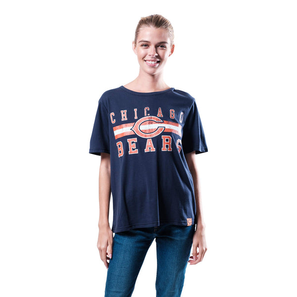 Ultra Game NFL Chicago Bears Womens Distressed Graphics Soft Crew Neck Tee Shirt|Chicago Bears