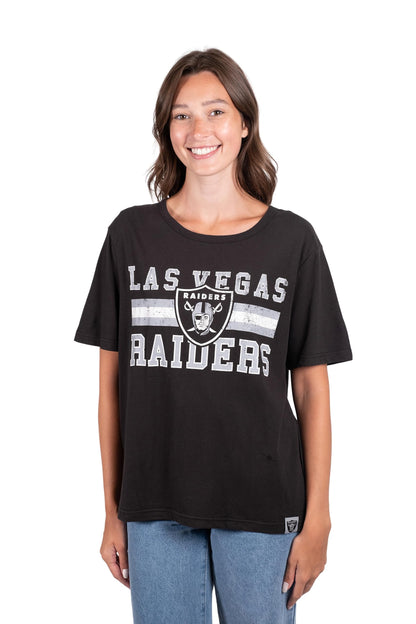 Ultra Game NFL Las Vegas Raiders Womens Distressed Graphics Soft Crew Neck Tee Shirt|Las Vegas Raiders - UltraGameShop