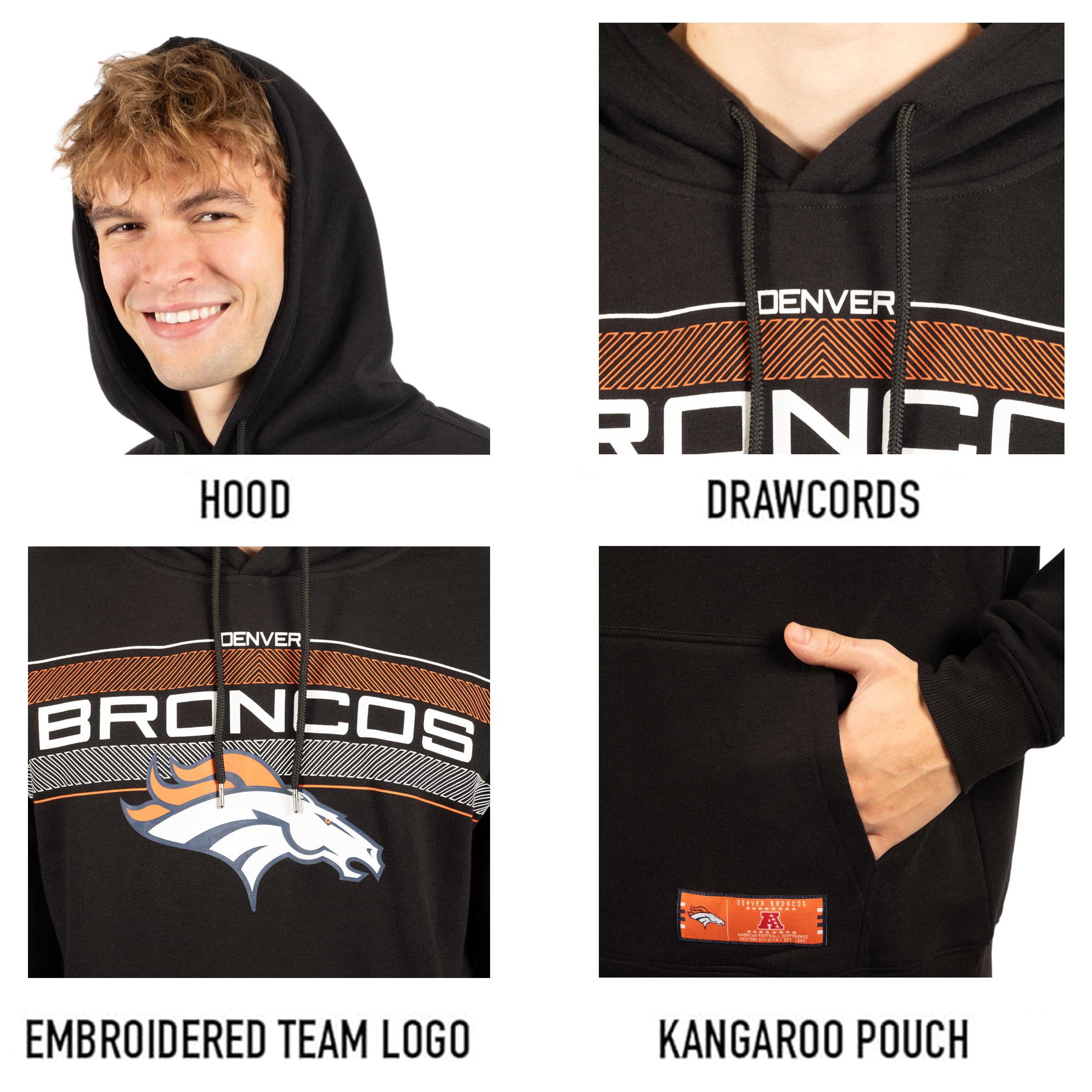Ultra Game NFL Denver Broncos Mens Super Soft Supreme Pullover Hoodie Sweatshirt|Denver Broncos