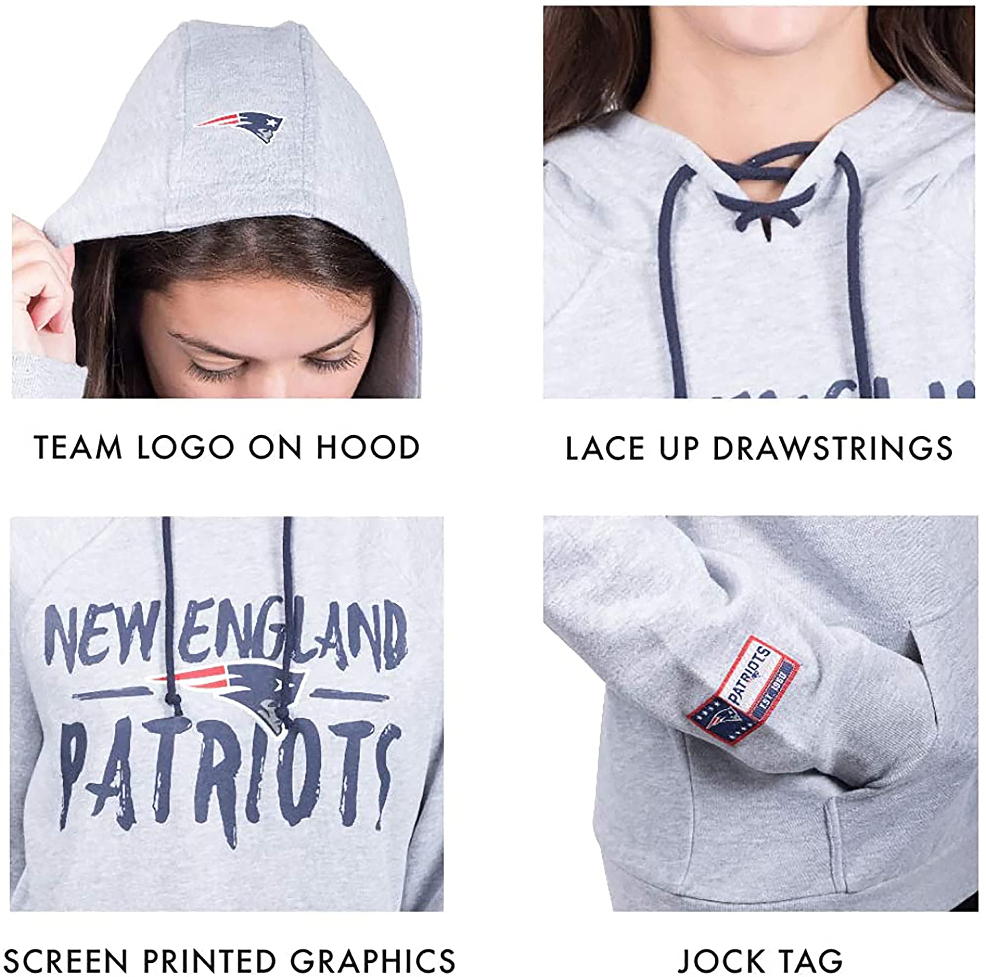 Ultra Game NFL New England Patriots Womens Fleece Hoodie Pullover Sweatshirt Tie Neck|New England Patriots