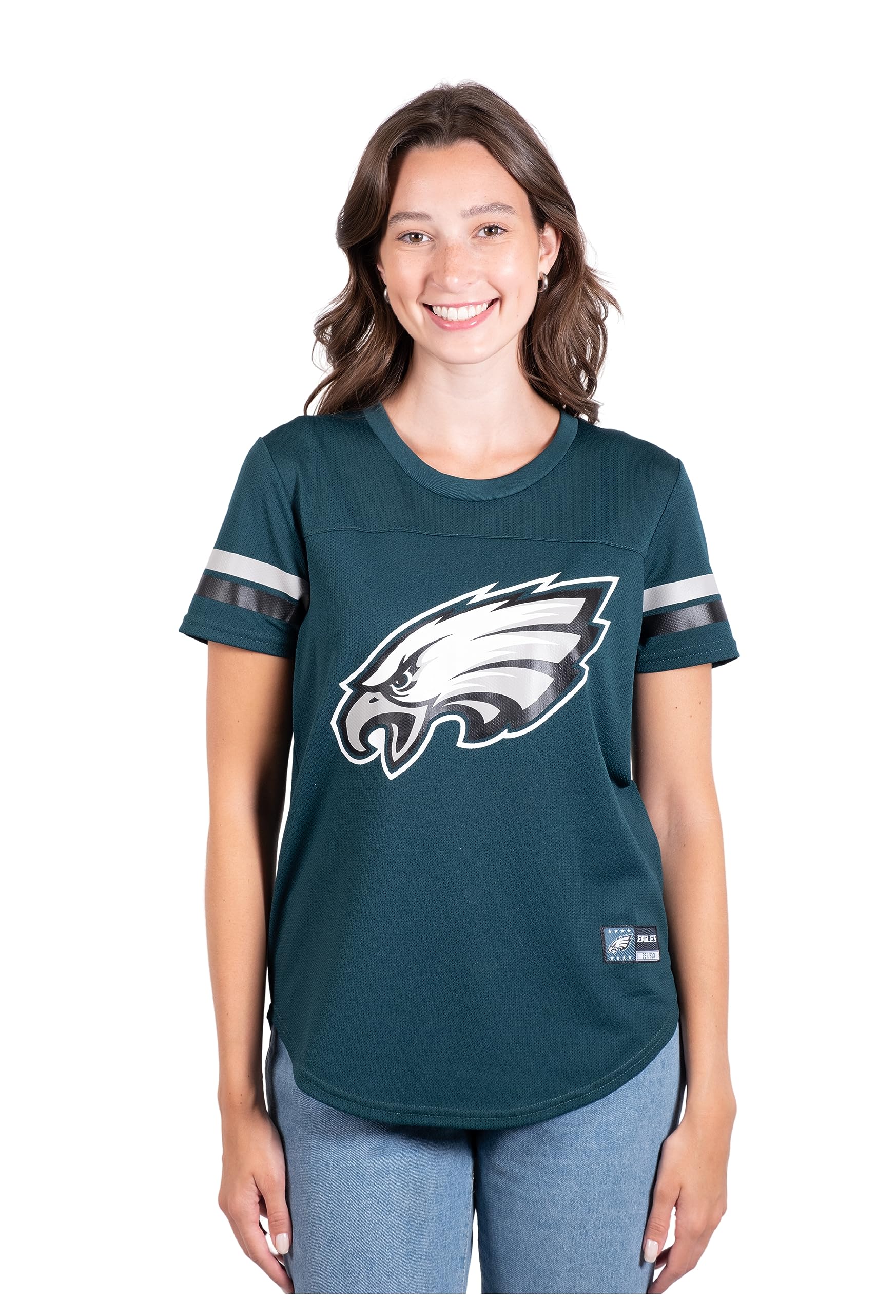 Ultra Game NFL Philadelphia Eagles Womens Soft Mesh Varsity Stripe T-Shirt|Philadelphia Eagles - UltraGameShop