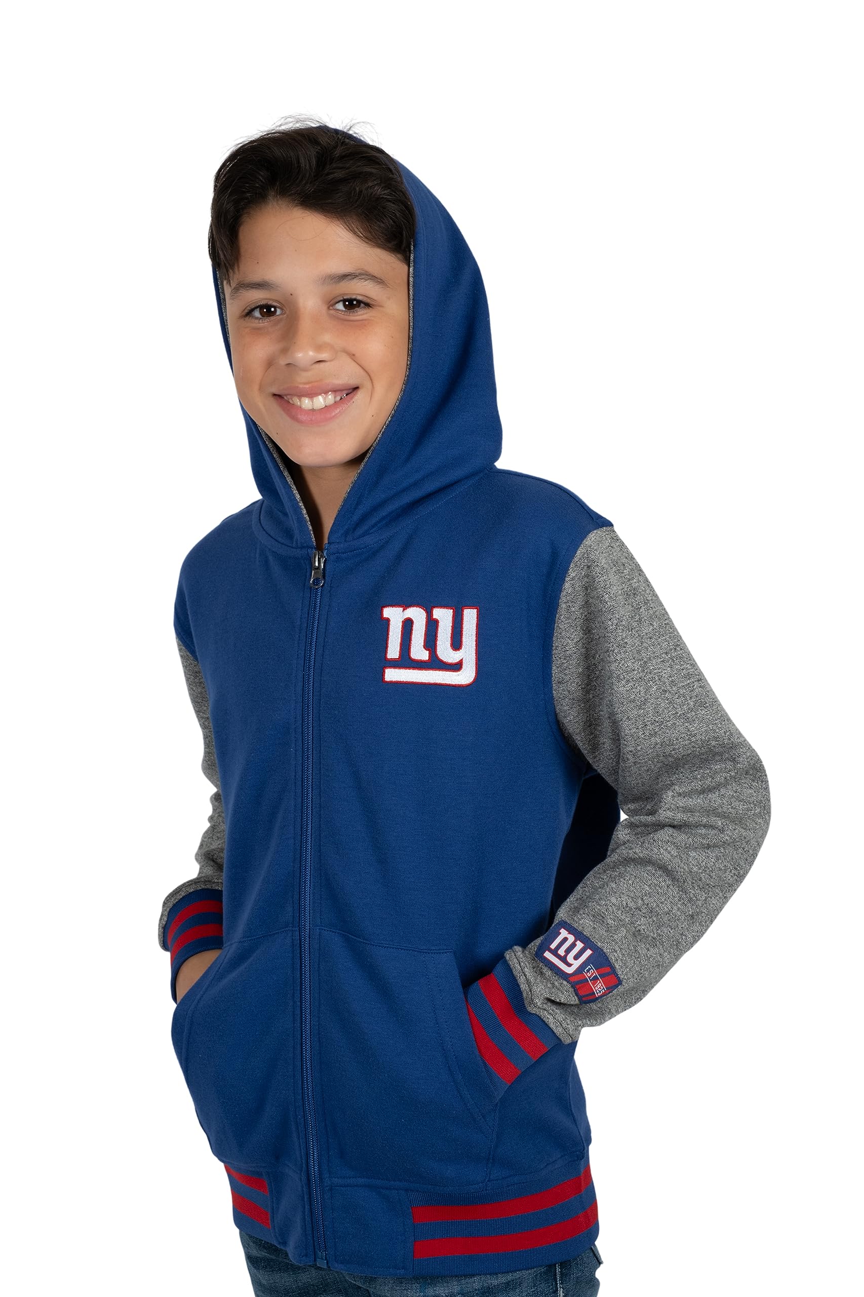 Ultra Game NFL New York Giants Youth Super Soft Fleece Full Zip Varisty Hoodie Sweatshirt|New York Giants
