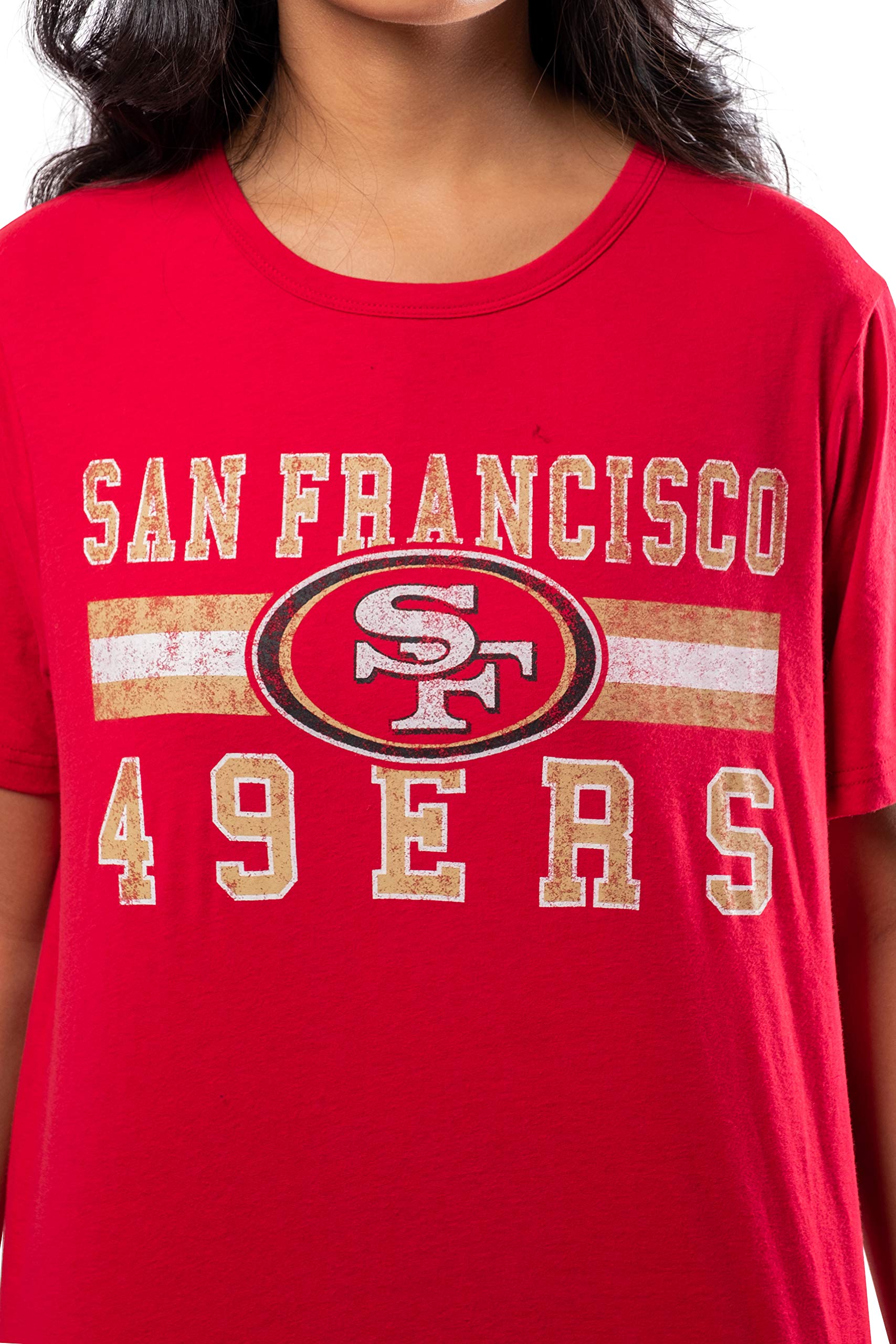 Ultra Game NFL San Francisco 49ers Womens Distressed Graphics Soft Crew Neck Tee Shirt|San Francisco 49ers