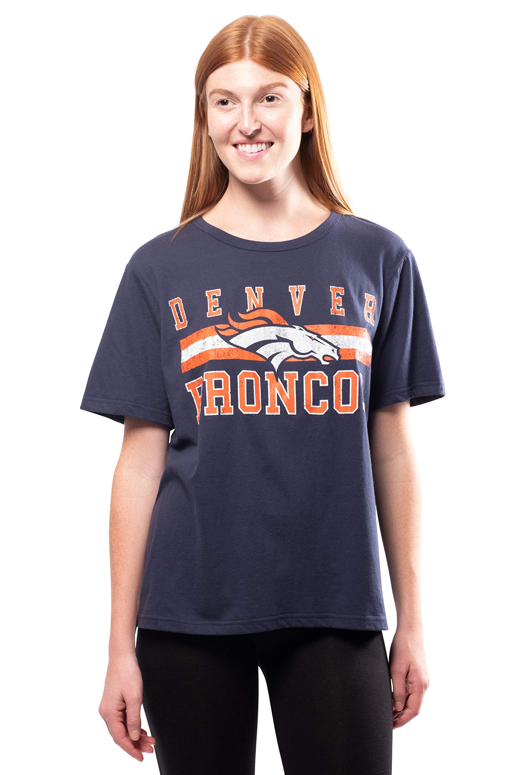 Ultra Game NFL Denver Broncos Womens Distressed Graphics Soft Crew Neck Tee Shirt|Denver Broncos - UltraGameShop