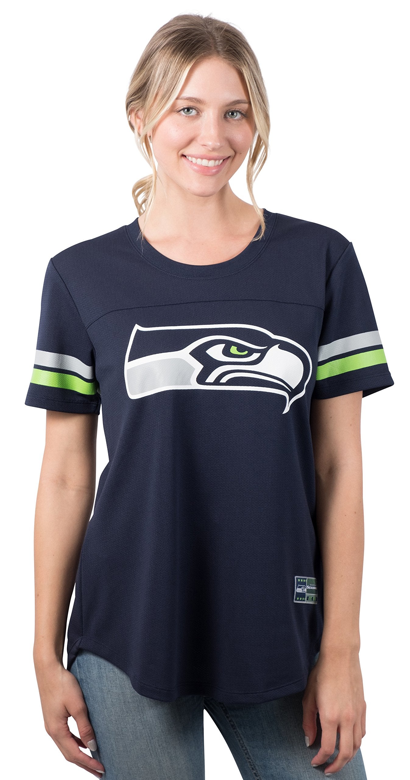 Ultra Game NFL Seattle Seahawks Womens Soft Mesh Varsity Stripe T-Shirt|Seattle Seahawks - UltraGameShop