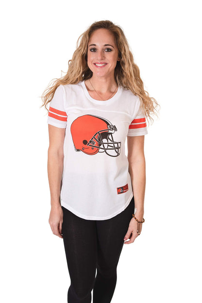 Ultra Game NFL Cleveland Browns Womens Soft Mesh Varsity Stripe T-Shirt|Cleveland Browns - UltraGameShop