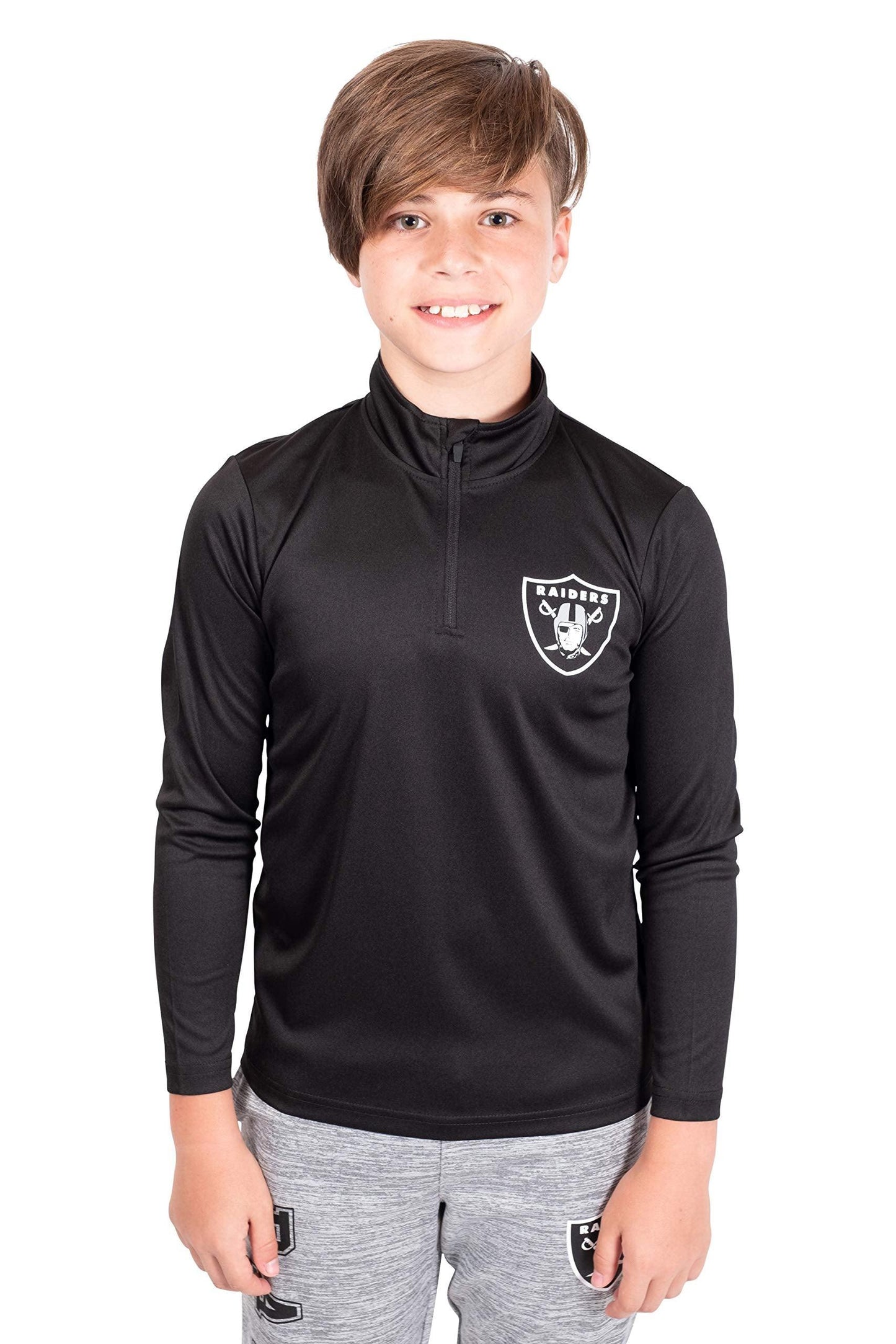 Ultra Game NFL Las Vegas Raiders Youth Super Soft Quarter Zip Long Sleeve T-Shirt|Las Vegas Raiders - UltraGameShop