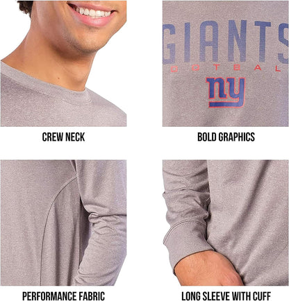 Ultra Game NFL New York Giants Mens Active Quick Dry Long Sleeve T-Shirt|New York Giants - UltraGameShop