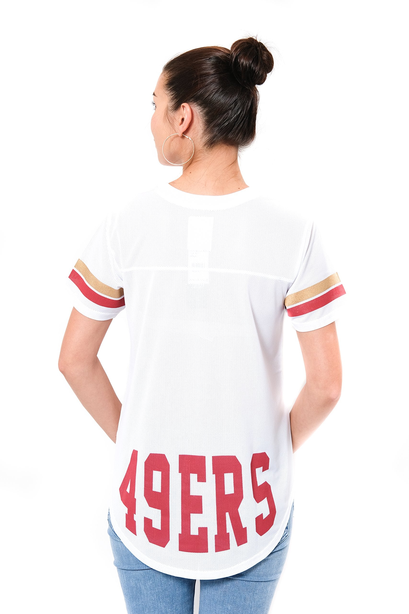 Ultra Game NFL San Francisco 49ers Womens Soft Mesh Jersey Varsity Tee Shirt|San Francisco 49ers
