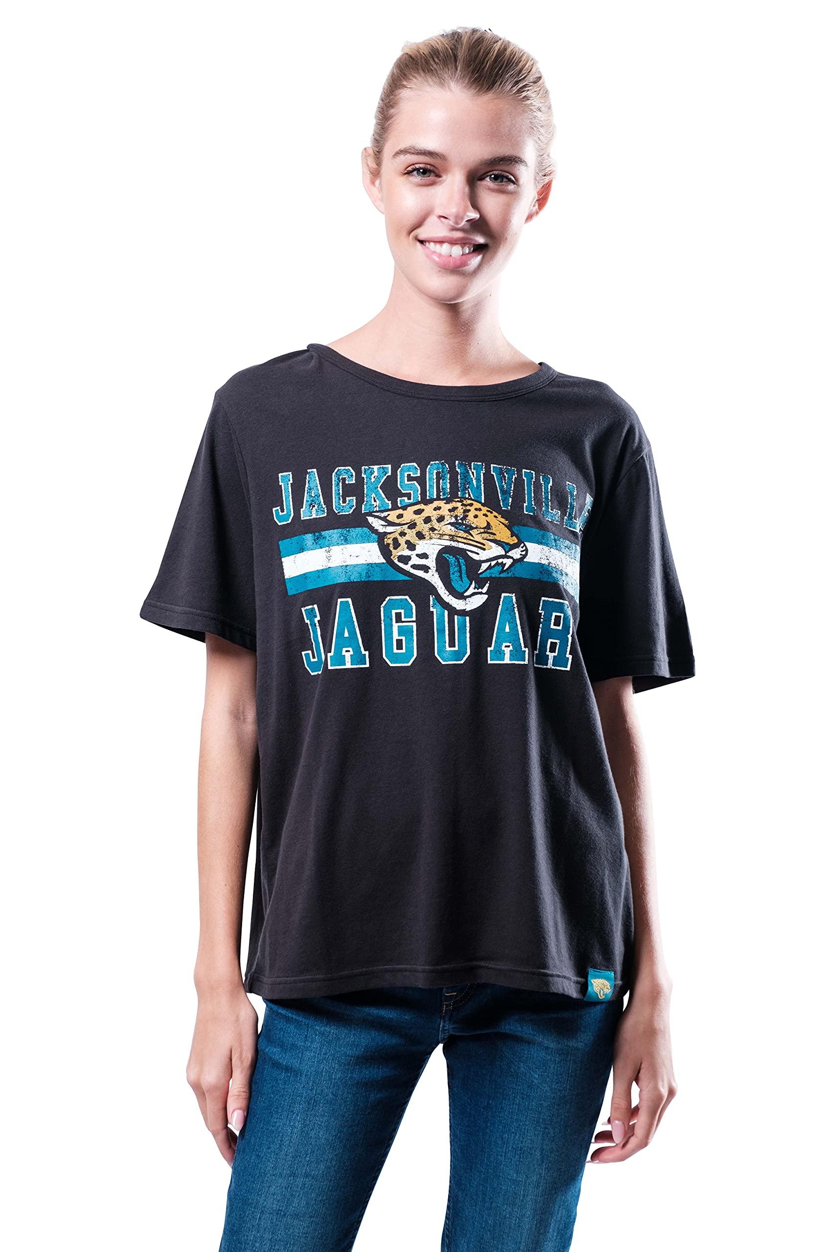 Ultra Game NFL Jacksonville Jaguars Womens Distressed Graphics Soft Crew Neck Tee Shirt|Jacksonville Jaguars - UltraGameShop