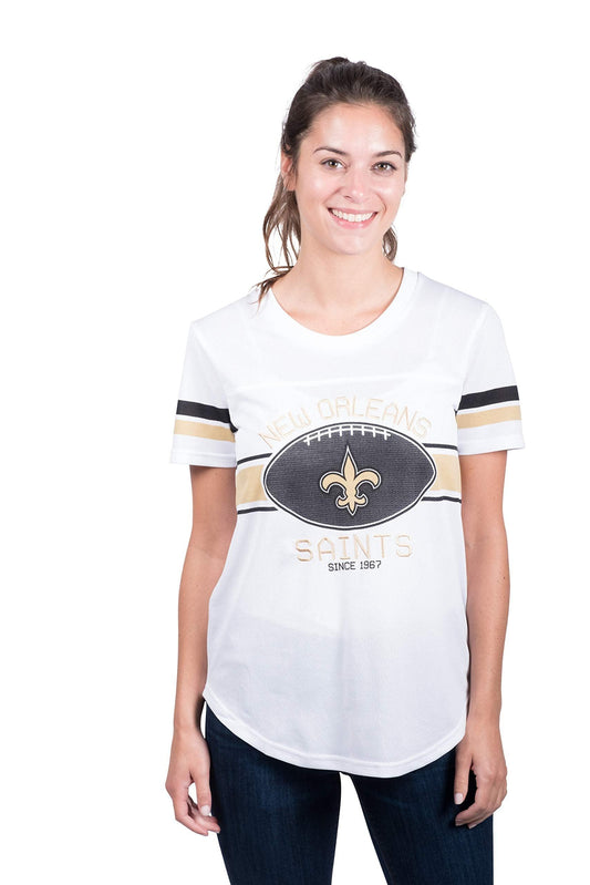 Ultra Game NFL New Orleans Saints Womens Soft Mesh Jersey Varsity Tee Shirt|New Orleans Saints - UltraGameShop