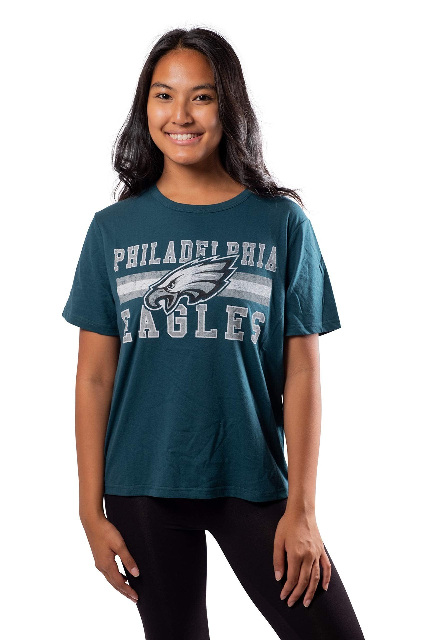 Ultra Game NFL Philadelphia Eagles Womens Distressed Graphics Soft Crew Neck Tee Shirt|Philadelphia Eagles - UltraGameShop