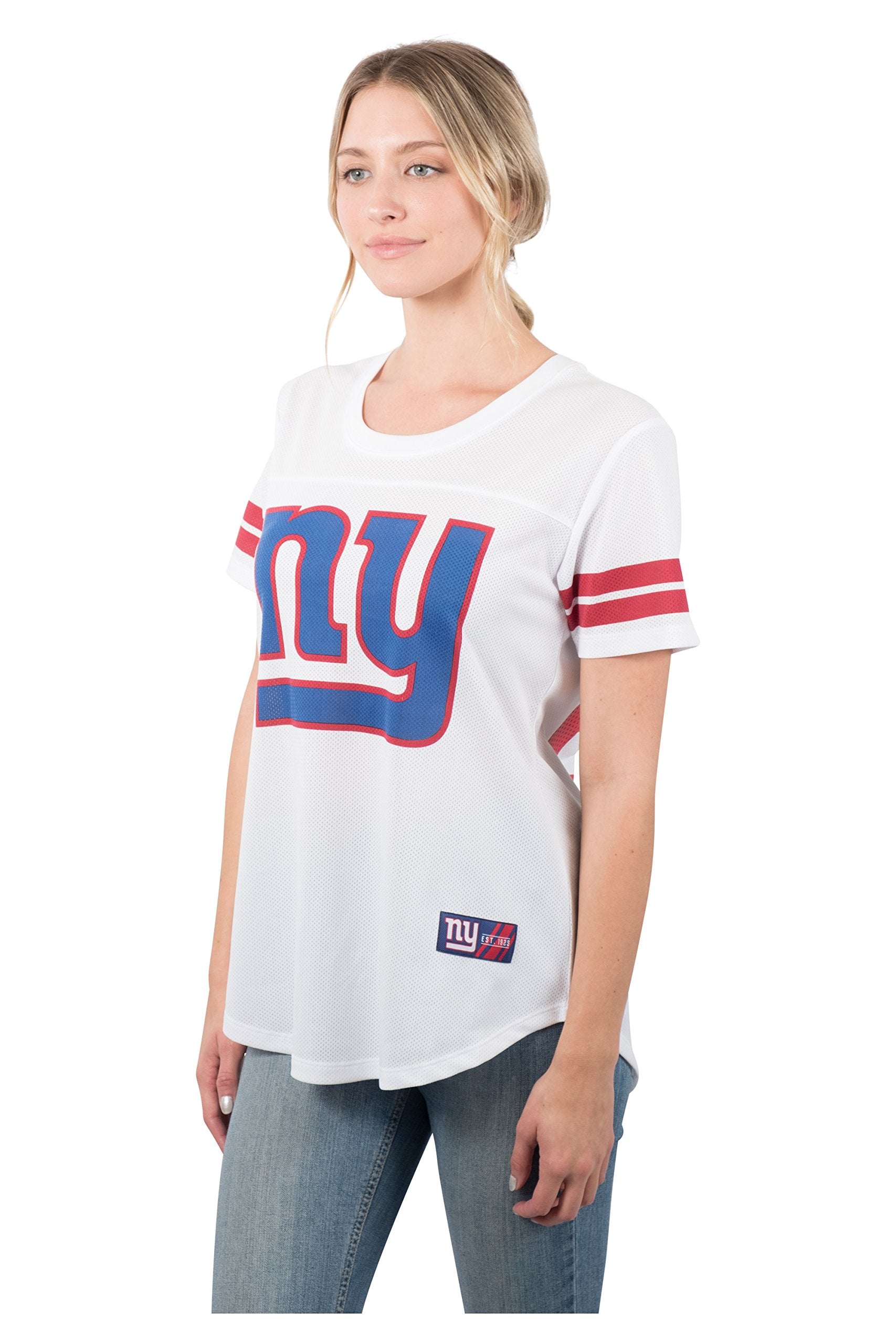 Ultra Game NFL New York Giants Womens Soft Mesh Varsity Stripe T-Shirt|New York Giants
