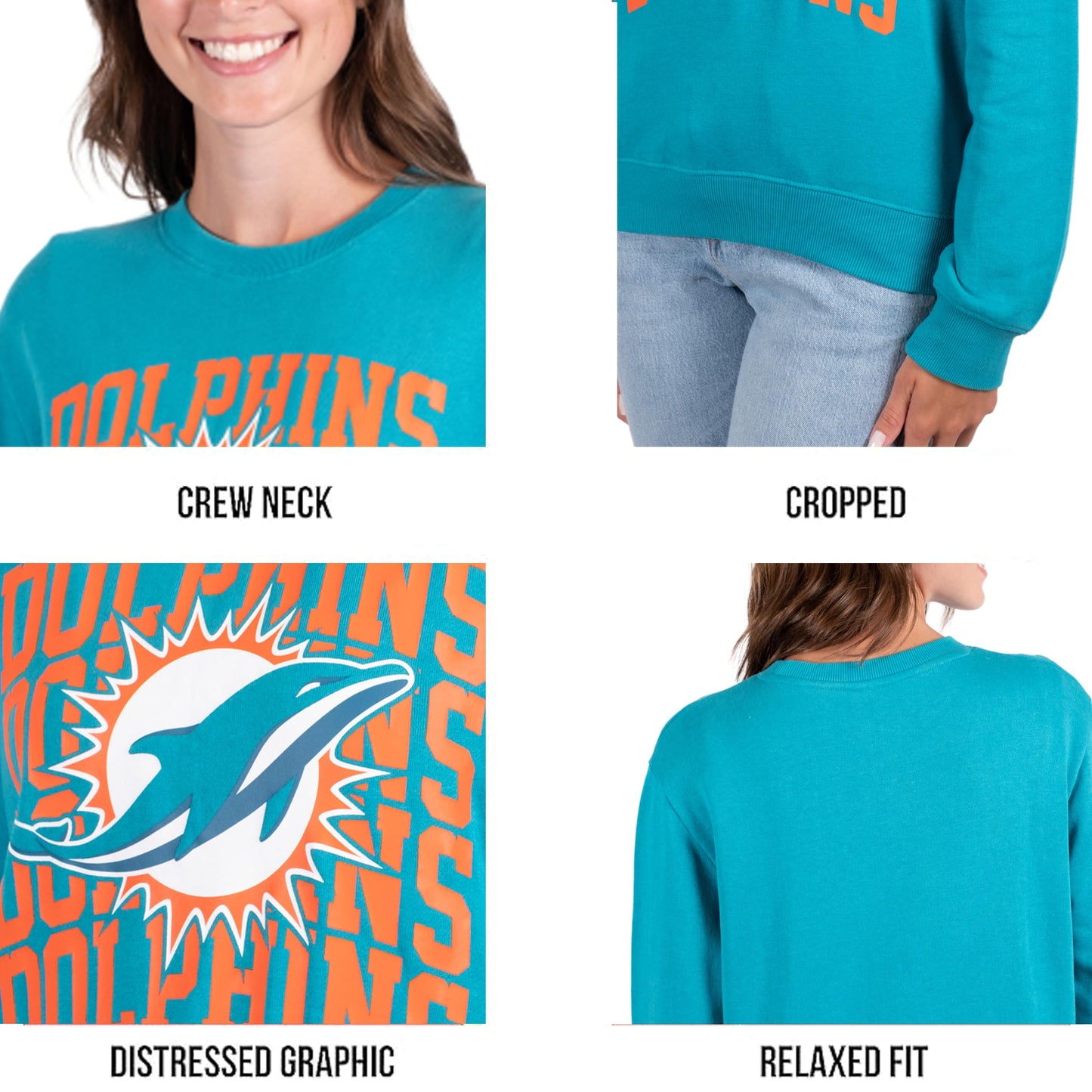 Ultra Game NFL Miami Dolphins Womens Long Sleeve Fleece Sweatshirt|Miami Dolphins - UltraGameShop