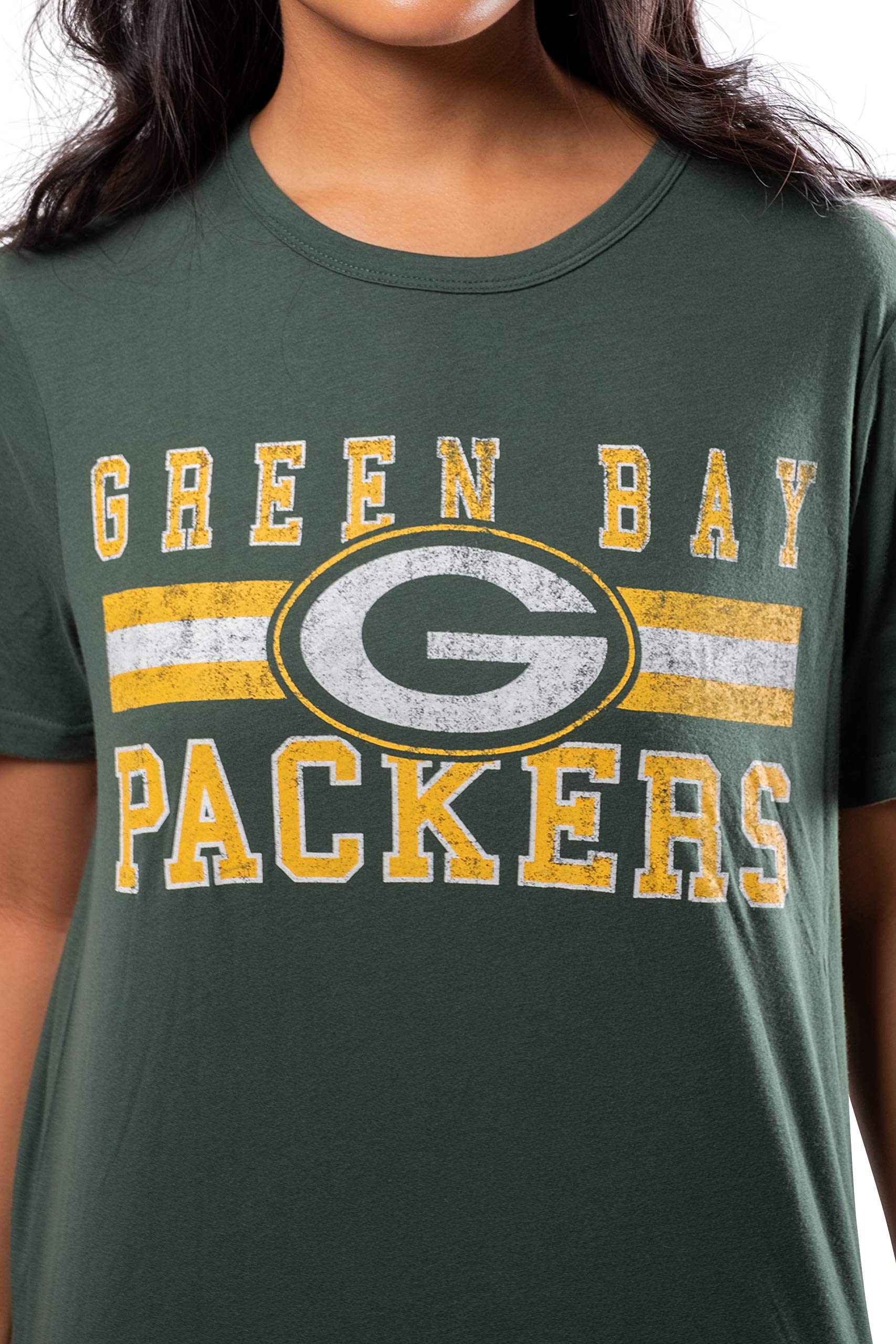 Ultra Game NFL Green Bay Packers Womens Distressed Graphics Soft Crew Neck Tee Shirt|Green Bay Packers