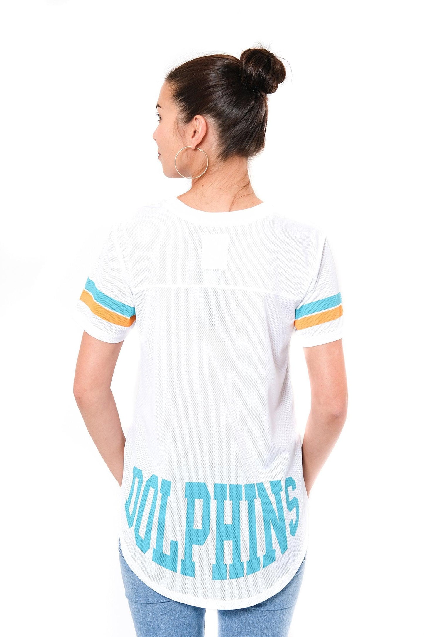 Ultra Game NFL Miami Dolphins Womens Soft Mesh Jersey Varsity Tee Shirt|Miami Dolphins - UltraGameShop