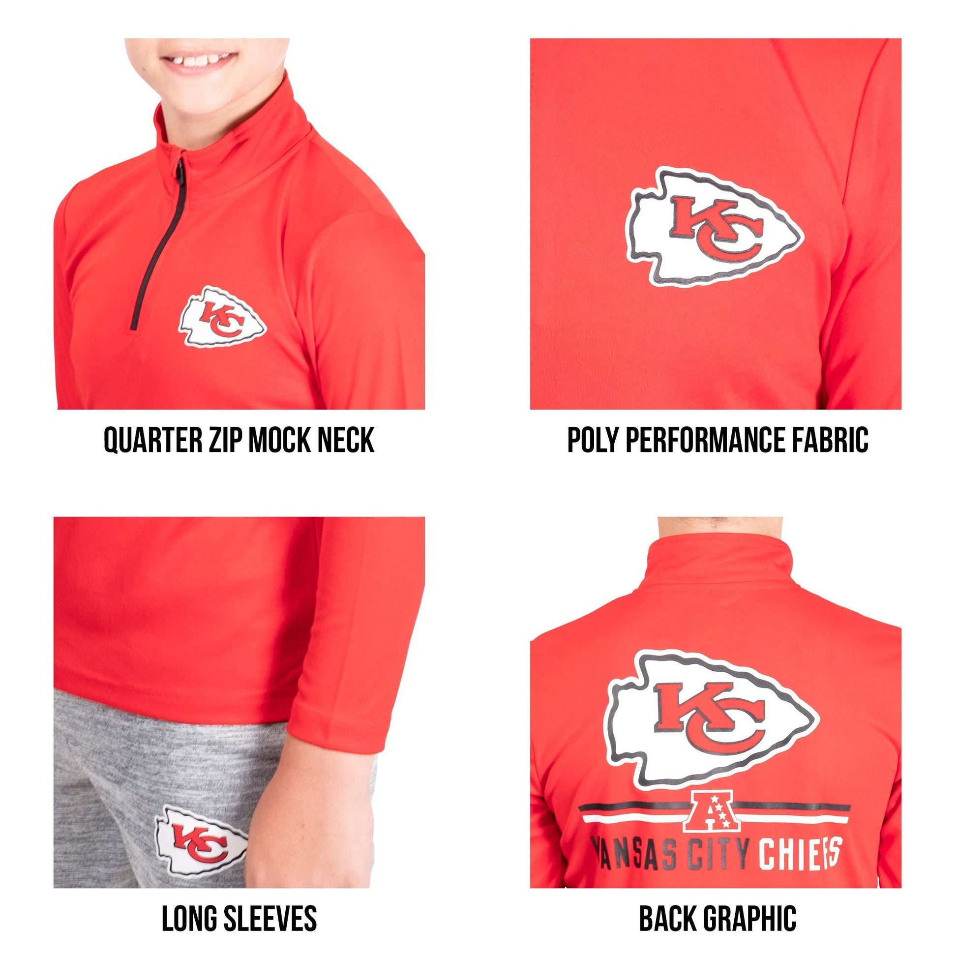 Ultra Game NFL Kansas City Chiefs Youth Super Soft Quarter Zip Long Sleeve T-Shirt|Kansas City Chiefs - UltraGameShop