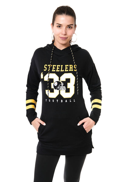 Ultra Game NFL Pittsburgh Steelers Womens Soft French Terry Tunic Hoodie Pullover Sweatshirt|Pittsburgh Steelers