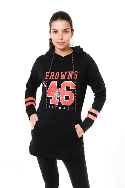 Ultra Game NFL Cleveland Browns Womens Soft French Terry Tunic Hoodie Pullover Sweatshirt|Cleveland Browns
