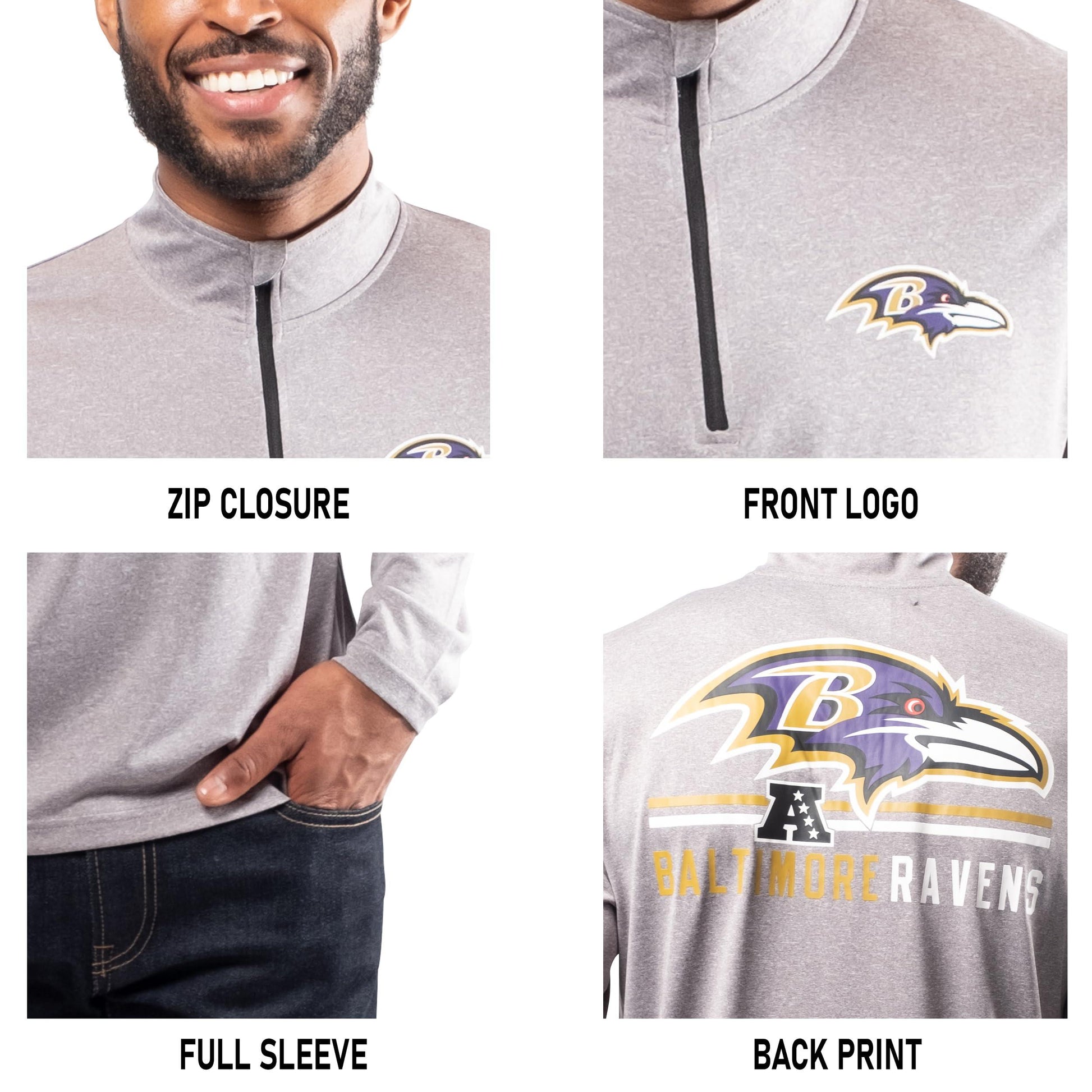 Ultra Game NFL Baltimore Ravens Mens Super Soft Quarter Zip Long Sleeve T-Shirt|Baltimore Ravens - UltraGameShop