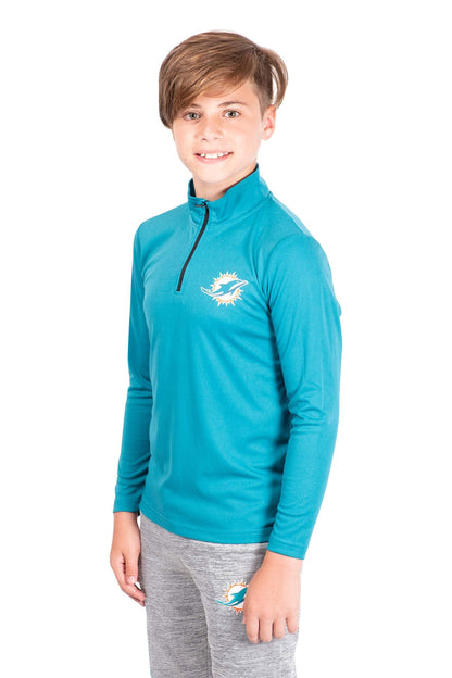 Ultra Game NFL Miami Dolphins Youth Super Soft Quarter Zip Long Sleeve T-Shirt|Miami Dolphins - UltraGameShop