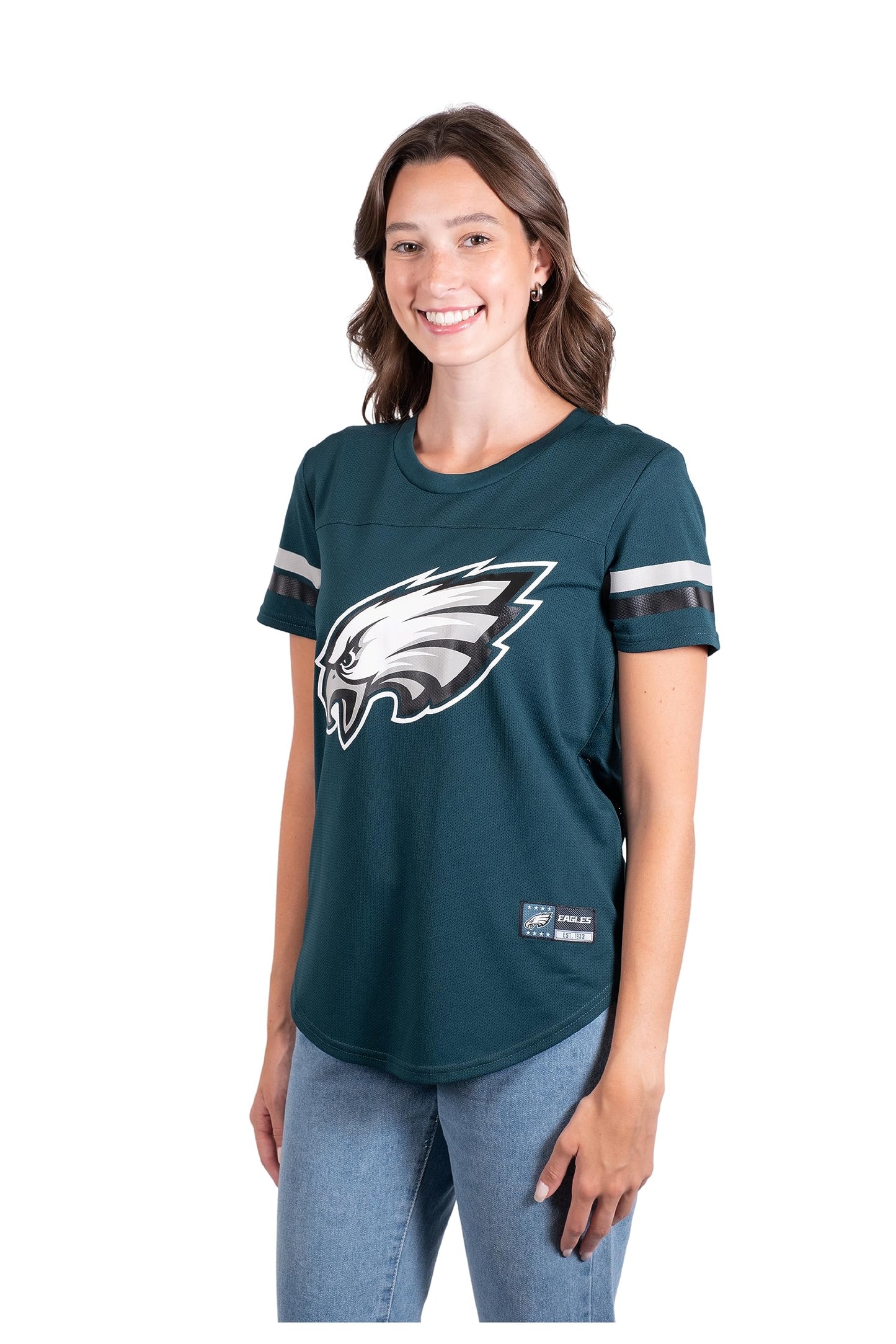 Ultra Game NFL Philadelphia Eagles Womens Soft Mesh Varsity Stripe T-Shirt|Philadelphia Eagles - UltraGameShop